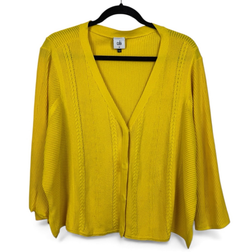Cabi #5637 Sunny Sweater Yellow Button Snap Front Ribbed Cardigan Crop Womens M